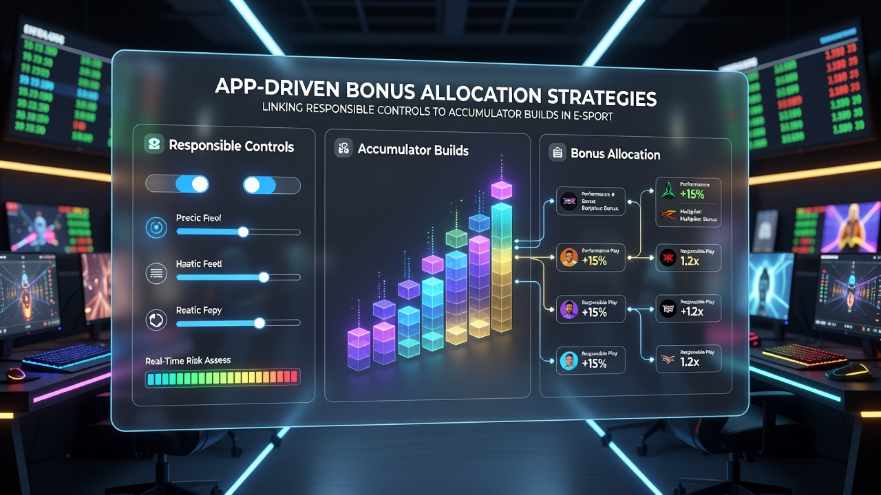 Accumulator builder screen in a betting app displaying responsible control prompts during e-sports, racing, and live table selections
