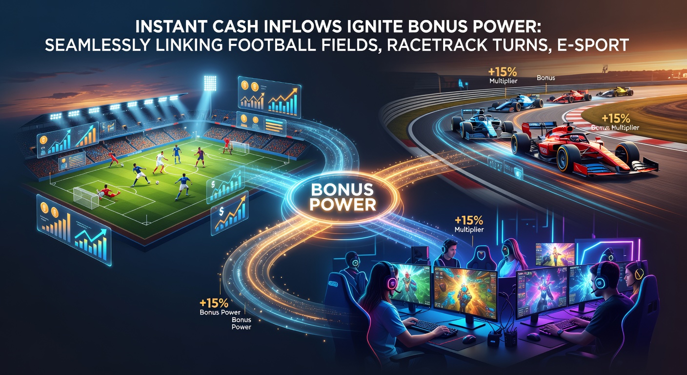 Vibrant collage showing instant deposit notifications overlaying soccer stadiums, speeding racehorses, e-sports gamers in action, and spinning casino wheels, illustrating bonus activation flow